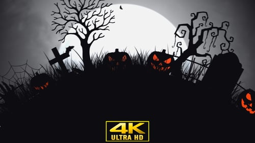 Animated Spooky Halloween Graveyard Background Scene