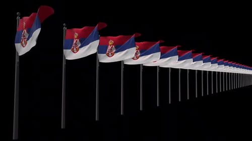 Waving Serbian Flags in a Row on Black Background