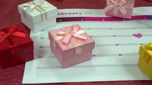 Colorful Presents and Calendar for Valentine's Day