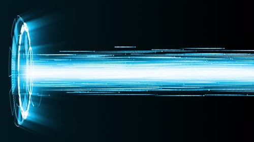 Light beam glowing with blue circle technology on black background Vertical video concept