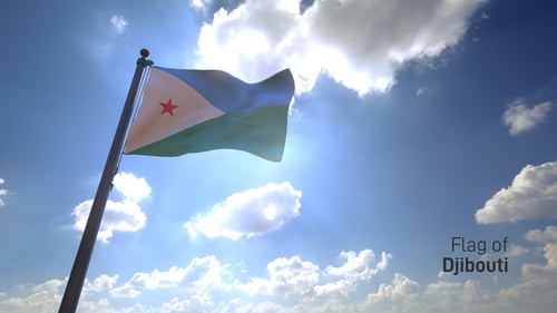 National Flag of Djibouti Waving Under Bright Sunny Sky