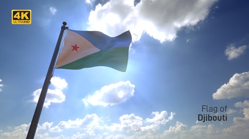 Realistic 3D Djibouti Flag Waving Against Sunny Blue Sky