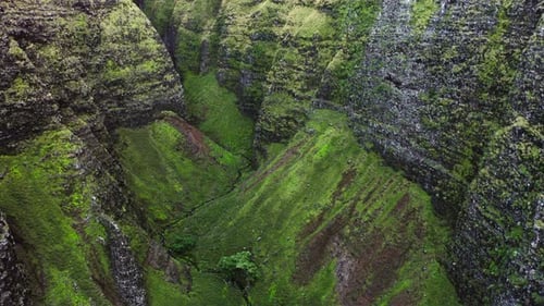 Impressive Aerial Footage From Inaccessible Mountain Gorge. Unique Remote Part of Hawaiian Nature