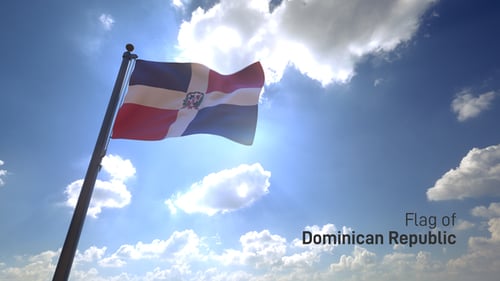 Dominican Republic Flag Waving Against Bright Sunny Blue Sky