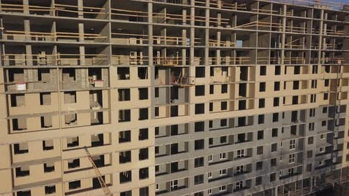 Construction Site of a New Residential Complex, Flying Alonge the Construction Site