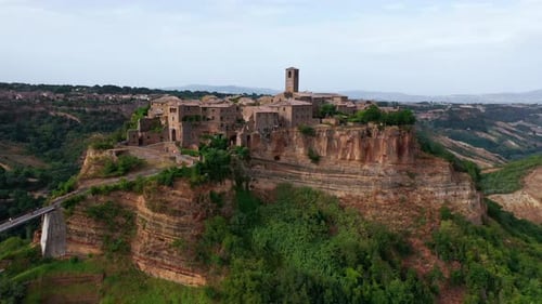 Aerial View of Medieval Town on Top of Plateau in Viterbo Province Lazio
