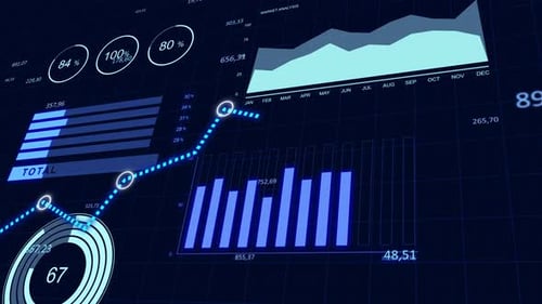 Stock market business graphs and financial charts with blue color background 4k