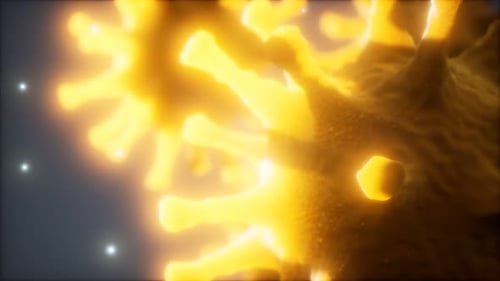 Glowing Microscopic Virus Cell Rotating in 3D Animation