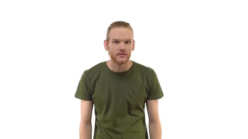 Slowmo Attractive Young Redhead Caucasian Male College Student Looking Uncertain Camera Checking