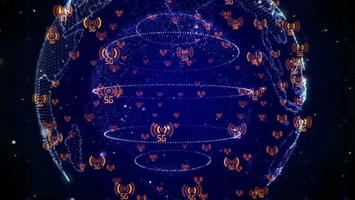 Futuristic 5G Network Coverage Across Digital World Map