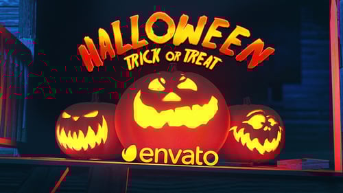 Spooky Haunted House Halloween Intro with Jack-o'-Lanterns Text Reveal