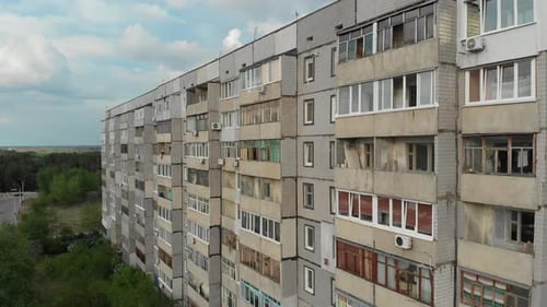 Residential USSR Multistory Building at a Sleeping Area of City, Aerial View