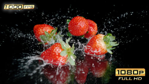 Strawberries Splashing Water