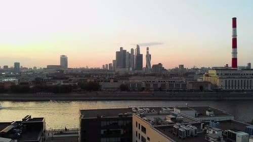 A Sunset Aerial Shot of Skyscrapers of Moscow International Business Center, Moscow-city. Moscow