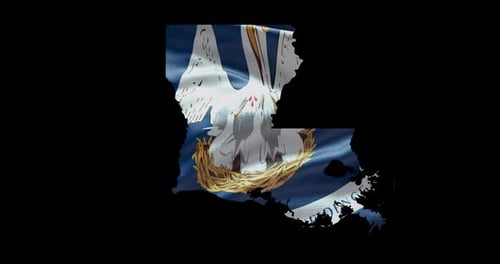 Waving Louisiana State Flag Map Outline Animation