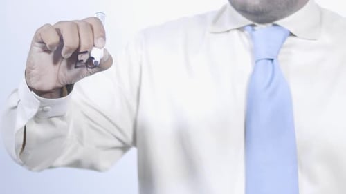 Businessman Writing Equity Loan On Glass