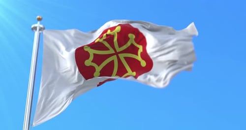 Realistic Occitan Flag Waving in Blue Sky Loop