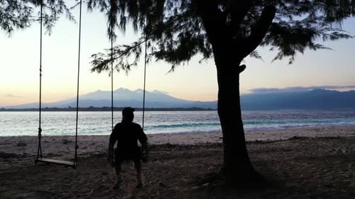 Single female posing on paradise sea view beach trip by clear sea and white sandy background of the