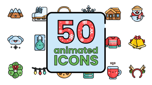 Animated Flat Design Christmas and Winter Icon Pack