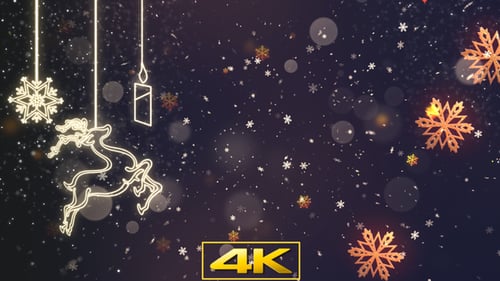 Glowing Christmas Background Animation with Falling Snowflakes and Festive Ornaments