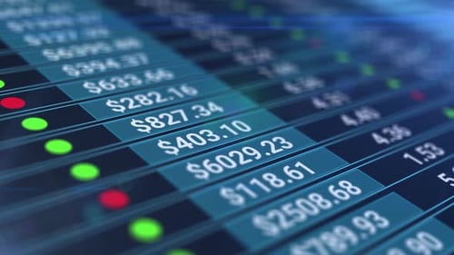 Stock Market or Stock Exchange Information with Data of Price, Change, and Volume. Animation