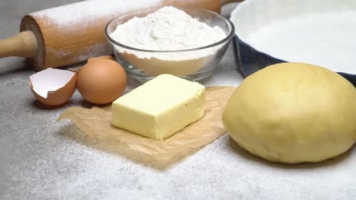 Baking Ingredients Flour Dough Eggs and Butter