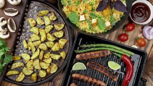 Overhead of Freshly Grilled Vegetables and Rice