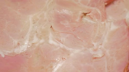 Bacon slices tasty food 4K UHD 2160p panning footage - Bacon meaty slices served 4K 3840X2160 UHD