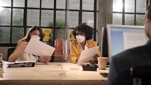 Business working with a new normal, covid-19 protection office workplace.