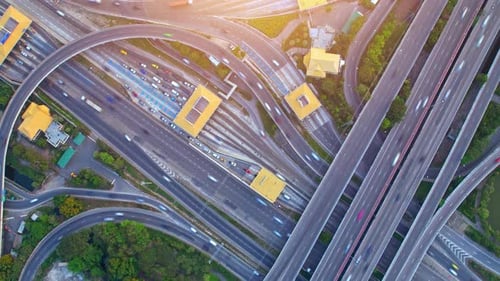 4K : Aerial drone hyperlapse video of elevated toll road junction