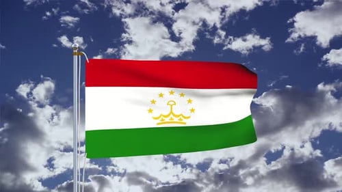 Tajikistan Flag Waving Against Blue Sky