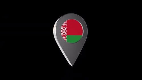 3D Map Pin with Belarus Flag Rotating Animation