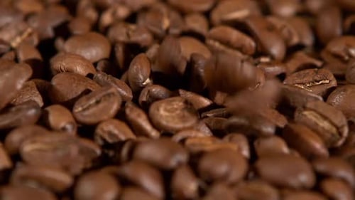Roasted Coffee Beans Falling in a Pile