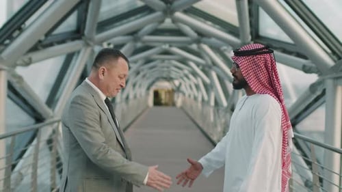 Business Handshake Between Two Adults in Modern Walkway
