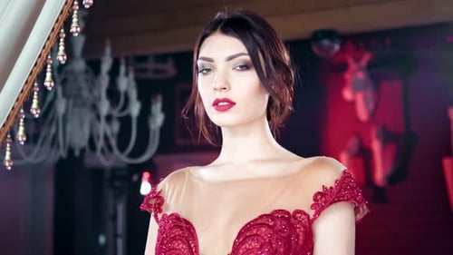 Elegant Woman Wearing Red Gown