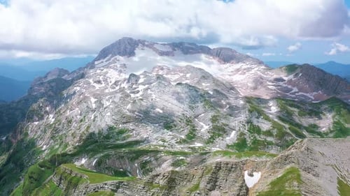 Epic Aerial View From Fisht Peak of Majestic Nature of Caucasus To Mountain Oshten, Covered with