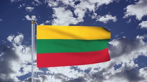 Waving Lithuania Flag Animation with Blue Sky and Clouds