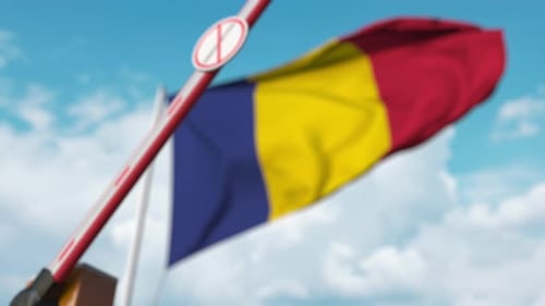Immigration Checkpoint Barrier Closing with National Flag Animation