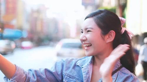 Traveler Asian blogger women travel in Bangkok, Thailand, beautiful female