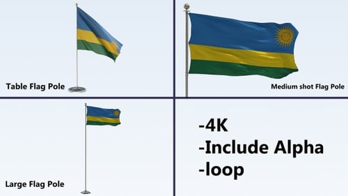 Rwanda Flag Waving Animation with Alpha Channel Loop