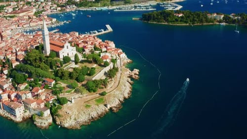 Old City Rovinj on Coast of Adriatic Sea on Sunny Summer Day
