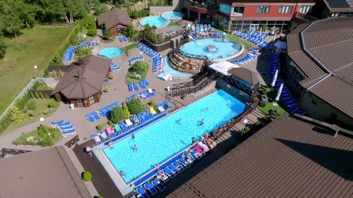 Aerial View of the SPA Facility with Outdoor Pools and Hot Tubes