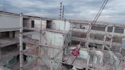 Aerial View of Abandoned Dilapidated Building Ruins