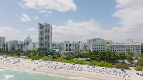 Forwards Fly Above Beach on Sea Coast in Tropical Vacation Resort