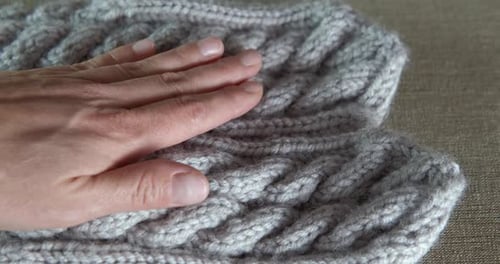Hand Touching Gentle Knitted Wool Textile Interior