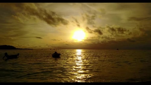 Aerial above landscape of relaxing bay beach vacation by blue ocean and clean sand background of adv