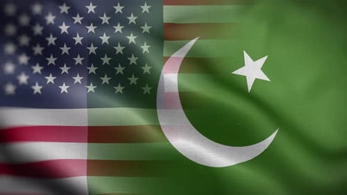 Waving Flags of the United States and Pakistan