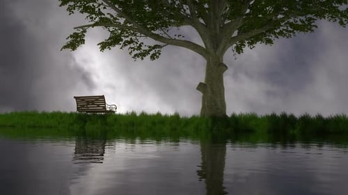 Seasonal Tree and Bench by Water Animation