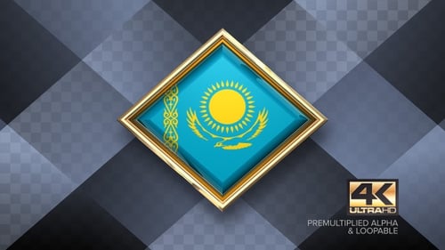 3D Rotating Kazakhstan Flag in Golden Diamond Frame