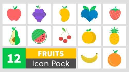 Animated Flat Design Fruit Icons Pack